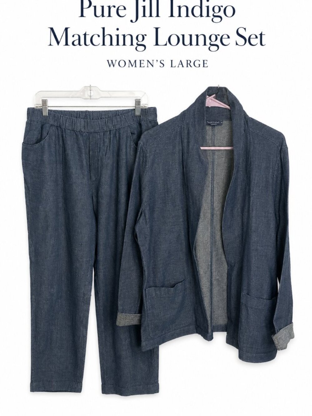 Pure Jill Indigo Blue Matching Lounge Set Cardigan Women’s L